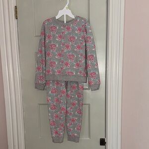 Janie and Jack Gray and Pink Floral Pajama Set